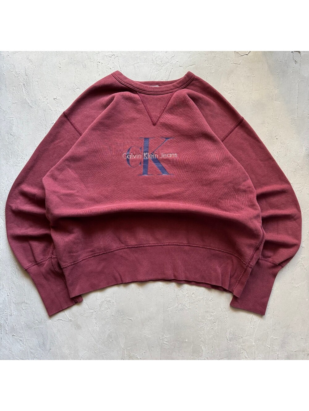 Vintage 90s Calvin Klein Jeans CK Logo Burgundy Crewneck Sweatshirt Size S